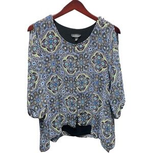 Patterned blouse- 3/4 Cold Shoulder Sleeve B. Design
